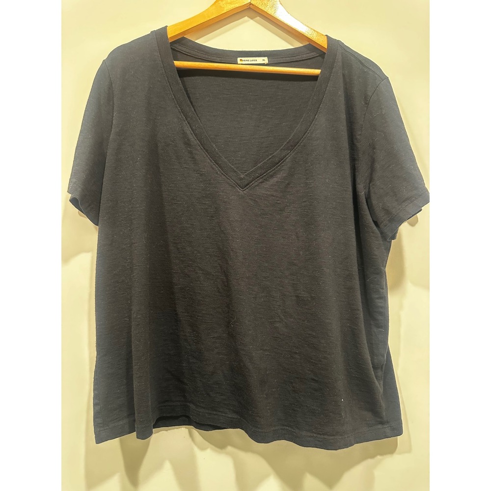 Marine Layer Womens V-Neck Tee Black Supima Cotton Modal Short Sleeve XL